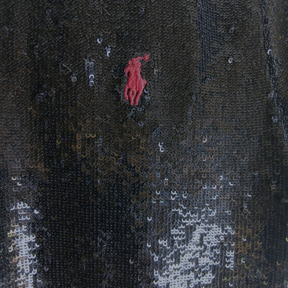 Polo Ralph Lauren Black Sequin Short Sleeve Polo Shirt Red Pony Logo Large - Picture 3 of 12
